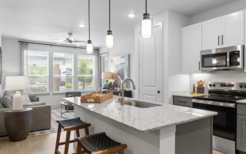 Spacious interiors with white cabinets