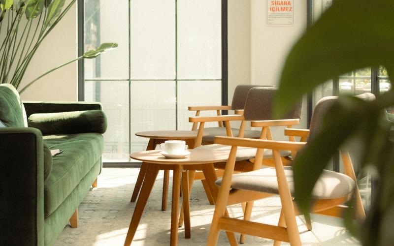 a room with a table and chairs