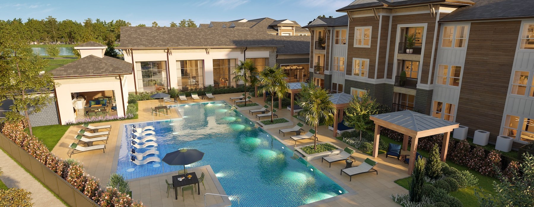 a swimming pool in a courtyard