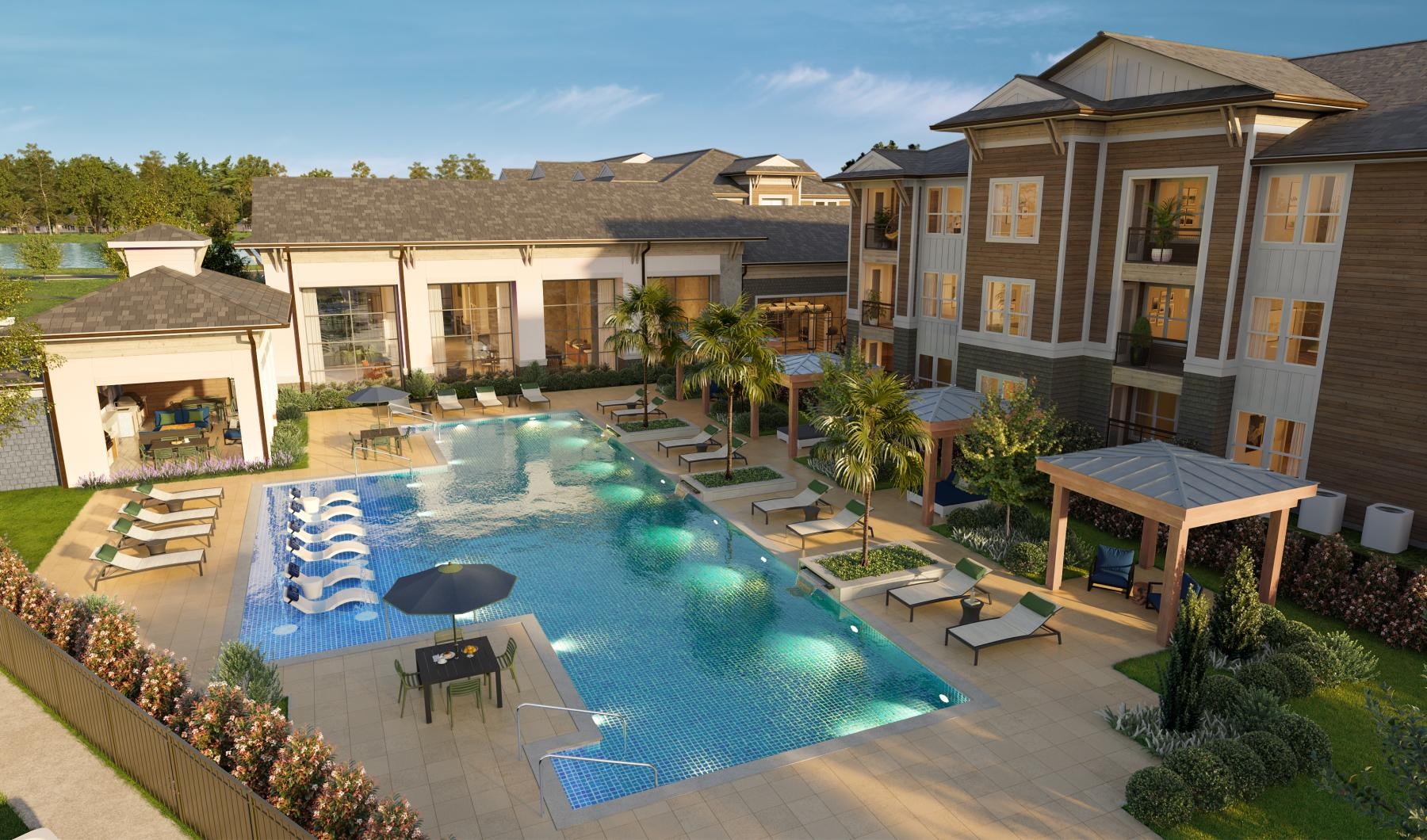 a swimming pool in a courtyard