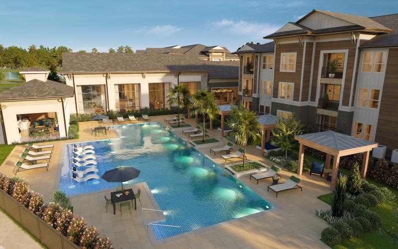 a swimming pool in a courtyard